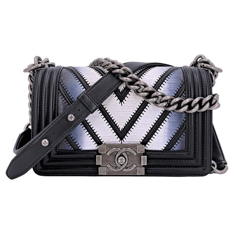 chanel lizard chevron boy|Chanel Lizard Boy Bag 2016 Rare Black Airlines Chevron Flap OE7.